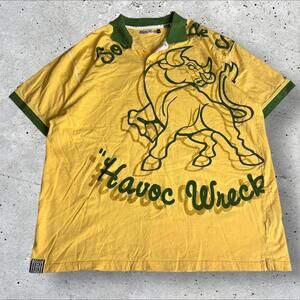 "Indigo Red Denim Co. Bull Graphic ""Havoc Wreck"" printed Polo Shirt " Size 3XL